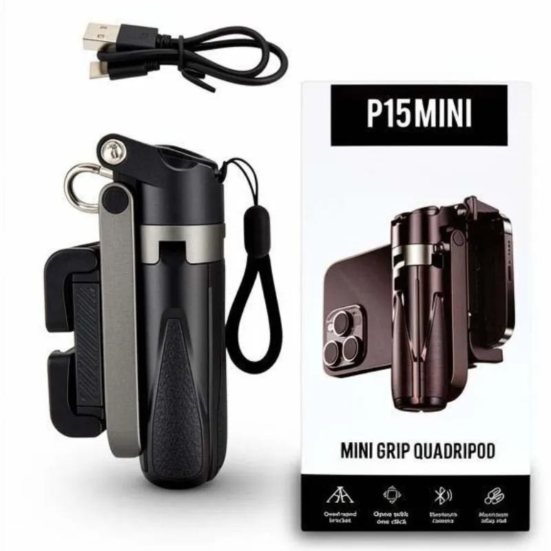 Selfie Stick Tripod Stand avec Télécommande Multifonctionnel -Noir -P15 Mini