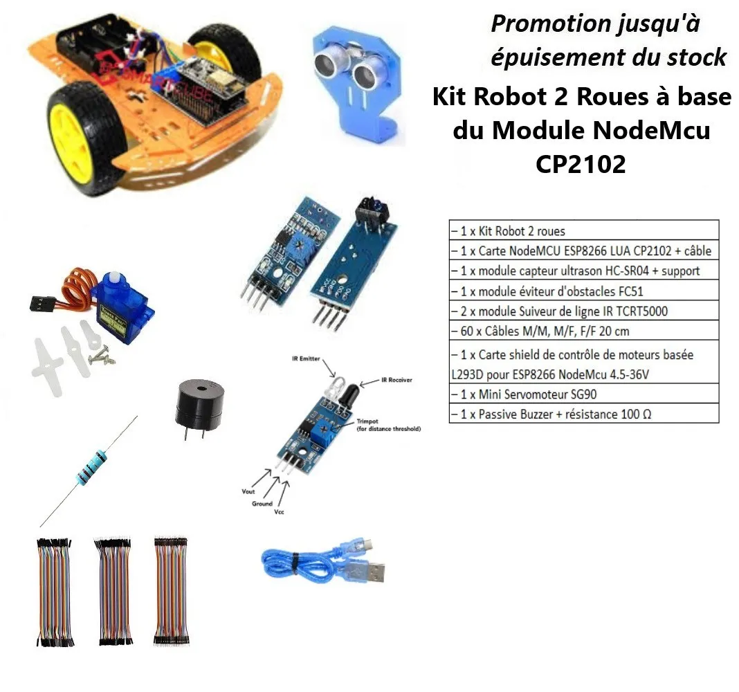 Kit Robot 2 Roues Suiver de ligne à base du Module ESP8266 NodeMcu CP2102
