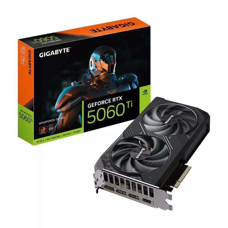 GIGABYTE GeForce RTX 5060 Ti WINDFORCE OC 16G Carte Graphique – 16 Go GDDR7, 128 bits, PCI-E 5.0, 2587 MHz Fréquence du processeur, 3 x DisplayPort, 1 x HDMI, GV-N506TWF2OC-16GD, Photo boutique Best Buy Tunisie chez Best Buy Tunisie