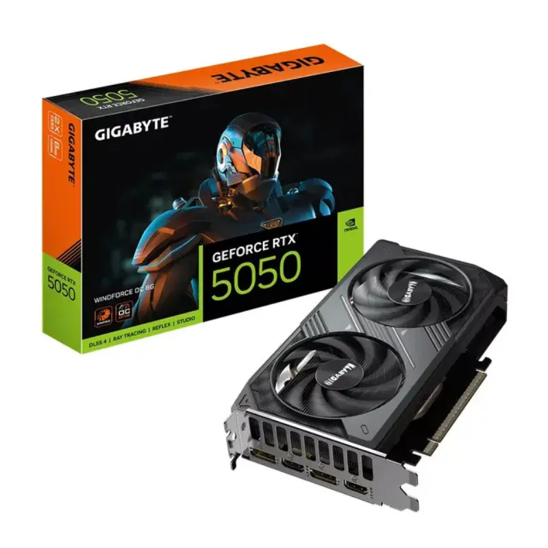 GIGABYTE GeForce RTX 5050 WINDFORCE OC 8G Carte Graphique - 8 GB GDDR6, 128bit, PCI-E 5.0, 2587MHz Fréquence du cœur, 2 x DP, 2 x HDMI, NVIDIA DLSS 4, GV-N5050WF2OC-8GD, Photo boutique Best Buy Tunisie chez Best Buy Tunisie