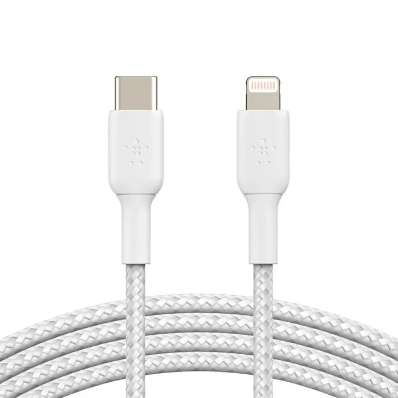 Câble Belkin Tressé USB-C vers Lightning 1 M - Blanc - CAA004bt1MWH