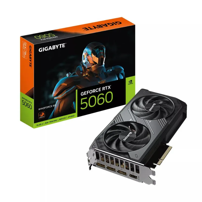 GIGABYTE GeForce RTX 5060 WINDFORCE OC 8G Carte Graphique - 8 GB GDDR7, 128bit, PCI-E 5.0, 2512 MHz Fréquence du cœur, 3 x DisplayPort, 1 x HDMI, GV-N5060WF2OC-8GD, Photo boutique Best Buy Tunisie chez Best Buy Tunisie