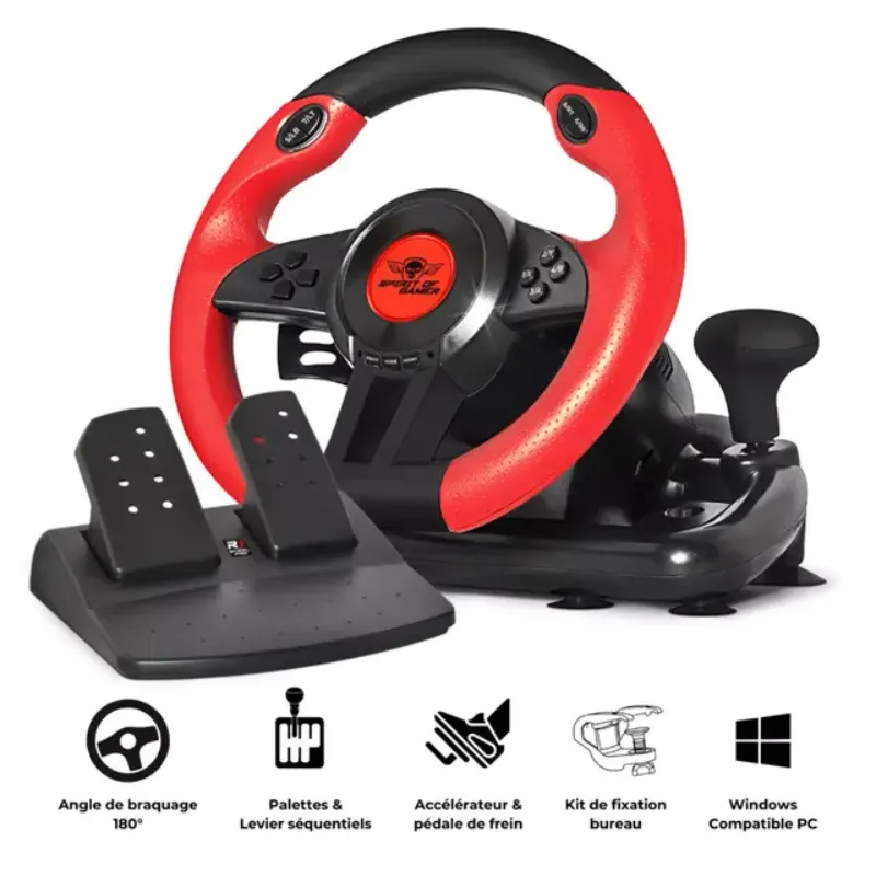 Spirit of Gamer Race Wheel Pro 1 Noir, Rouge USB Volant + pédales Analogique/Numérique PC, Photo boutique Best Buy Tunisie chez Best Buy Tunisie