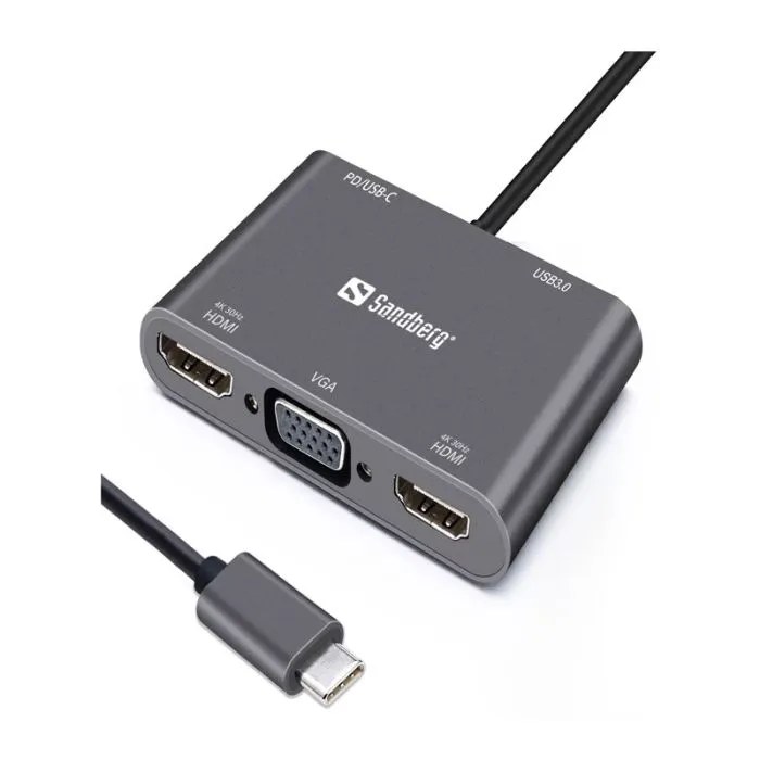 Sandberg USB-C Dock 2xHDMI+1xVGA+USB+PD, Photo boutique Best Buy Tunisie chez Best Buy Tunisie