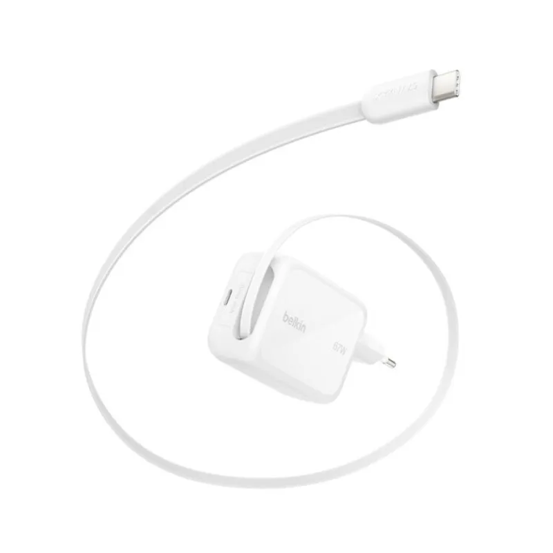 Chargeur secteur Belkin GaN avec câble rétractable 67W / Blanc, Photo chez Best Buy Tunisie chez Best Buy Tunisie