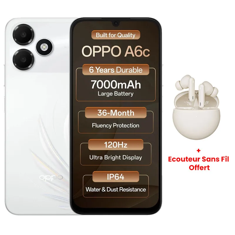 OPPO A6c 4G 4Go 128Go - Blanc, Photo boutique Best Buy Tunisie chez Best Buy Tunisie